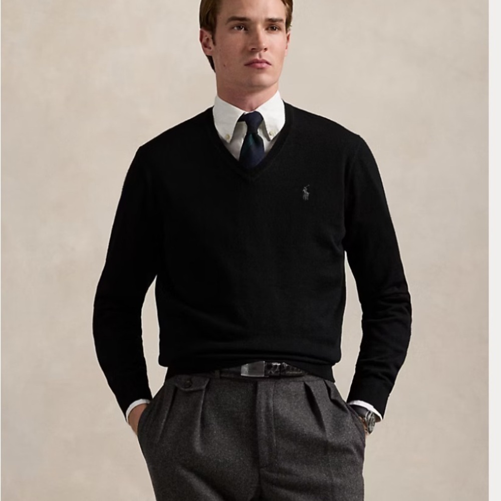 Polo by Ralph Lauren Washable Wool V-Neck Sweater S